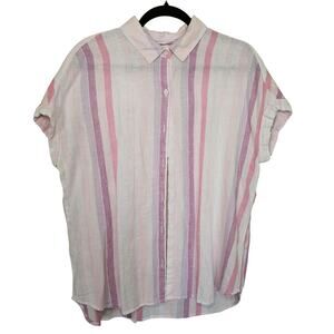 Beach Lunch Lounge Linen Blend Striped Button Down Beachy Shirt Large Preppy